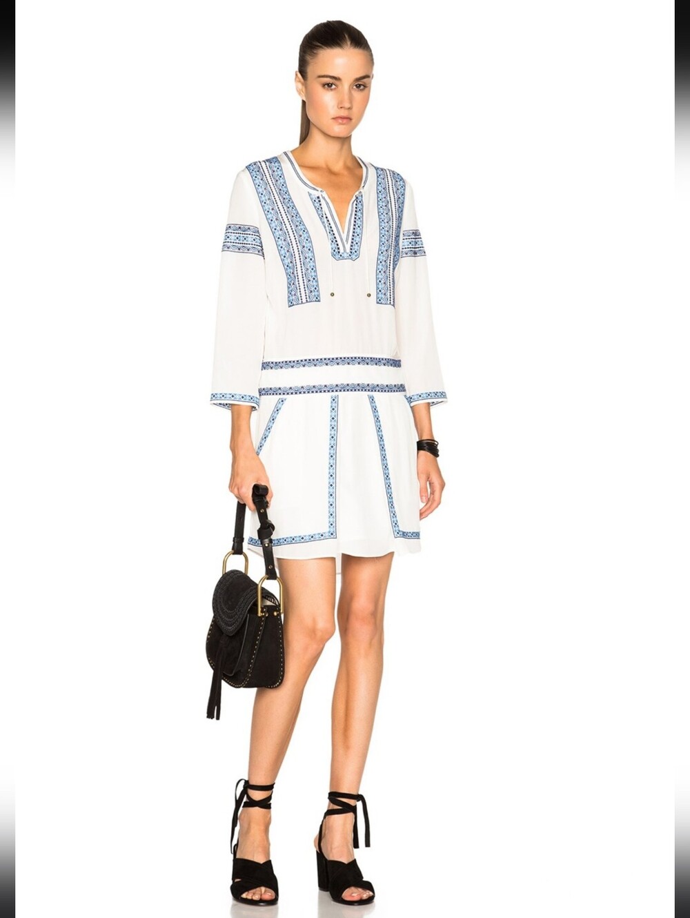 Veronica Beard Embroidered Dropped Waist Midi Dress Size 10